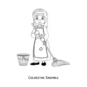 Image à colorier de Cendrillon qui fait le ménage