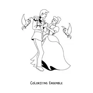 Image à colorier de Cendrillon dansant avec le prince