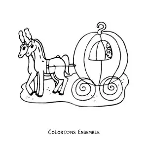 Image à colorier du carrosse de Cendrillon avec ses chevaux