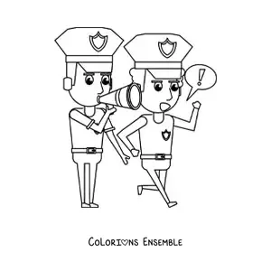 Image à colorier de deux policiers travaillant en équipe