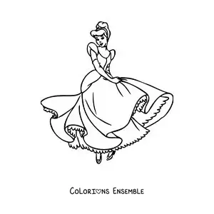 Image à colorier de Cendrillon qui danse