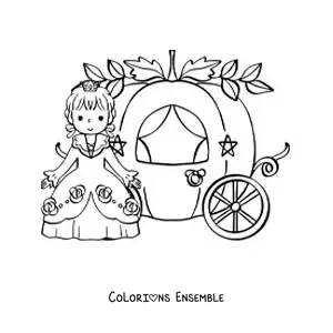 Image à colorier de Cendrillon kawaii dans le carrosse