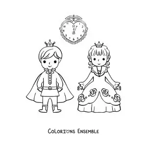 Image à colorier de Cendrillon et le prince à minuit
