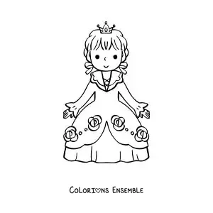 Image à colorier de Cendrillon kawaii en dessin animé