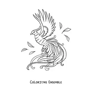 Image à colorier d'un oiseau phénix en vol