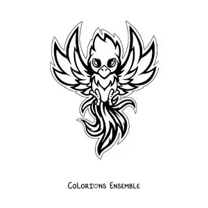 Image à colorier d'un phénix kawaii en dessin animé