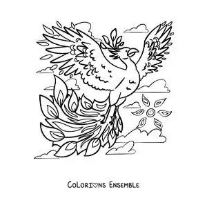 Image à colorier d'un phénix de feu en vol