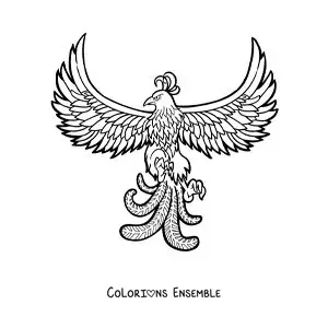 Image à colorier d'un oiseau phénix en vol