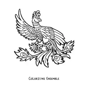 Image à colorier d'un oiseau phénix de feu