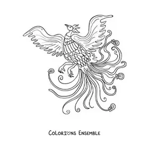 Image à colorier d'un oiseau phénix renaissant