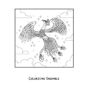 Image à colorier d'un phénix magique en vol