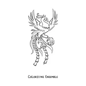 Image à colorier d'un phénix de feu en dessin animé