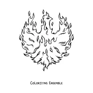 Image à colorier d'un oiseau phénix en flammes