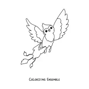 Image à colorier d'un oiseau phénix kawaii en dessin animé