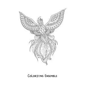 Image à colorier d'un phénix en mandala