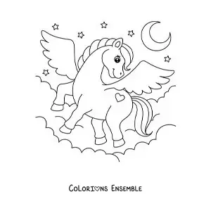 Image à colorier de Pégase magique en vol