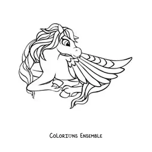 Image à colorier de Pégase ailé allongé