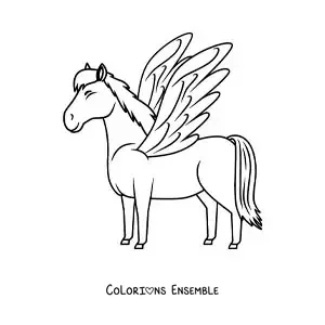 Image à colorier d'un cheval ailé en dessin animé