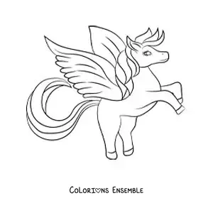 Image à colorier de Pégase de la mythologie grecque en dessin animé kawaii