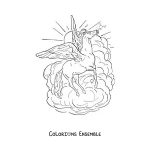 Image à colorier de Pégase volant dans le ciel