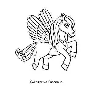 Image à colorier d'un magnifique Pégase en dessin animé