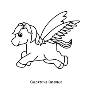Image à colorier de Pégase facile qui vole