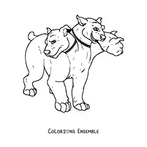 Image à colorier de Cerbère à trois têtes en dessin animé