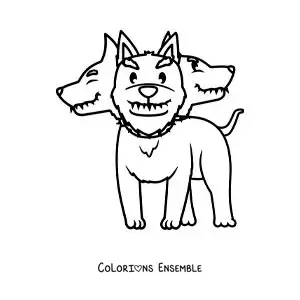Image à colorier de Cerbère en dessin animé kawaii