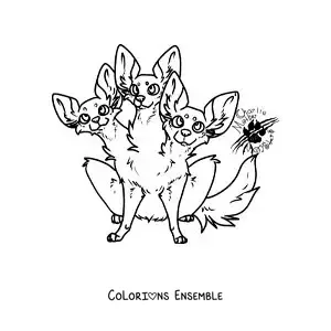 Image à colorier d'un chihuahua à trois têtes en dessin animé