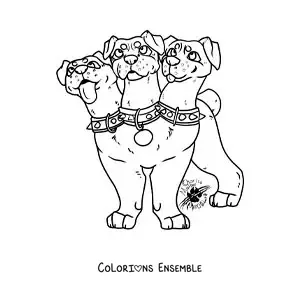 Image à colorier de Cerbère de la mythologie grecque kawaii