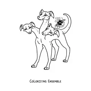 Image à colorier de Cerbère de la mythologie en dessin animé