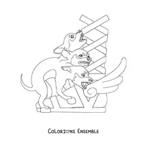 Image à colorier de Cerbère en adorable chiot tout mignon
