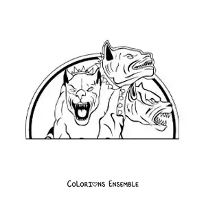 Image à colorier du chien Cerbère monstrueux