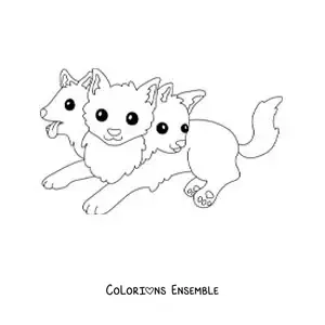 Image à colorier du chien Cerbère kawaii
