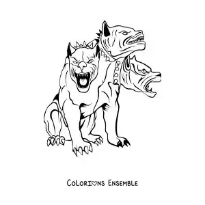 Image à colorier de Cerbère, le chien des Enfers, assis