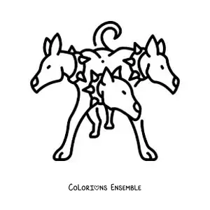 Image à colorier de Cerbère, le chien à 3 têtes, facile