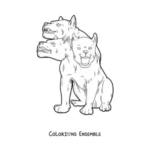 Image à colorier de Cerbère à trois têtes