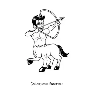 Image à colorier d'un centaure archer en version animée