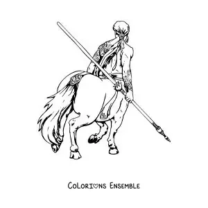 Image à colorier d'un centaure réaliste vu de dos