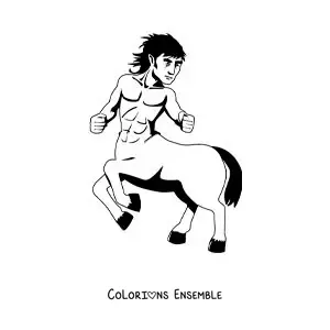 Image à colorier d'un centaure fantastique en version animée