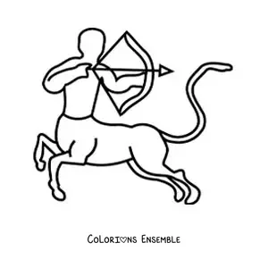 Image à colorier de la silhouette d'un centaure avec arc et flèche