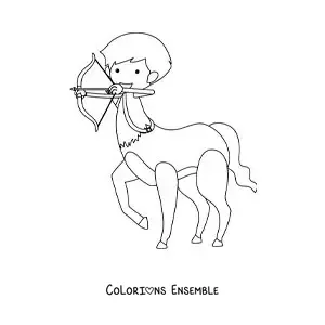 Image à colorier d'un centaure en version animée avec arc et flèche