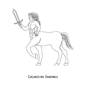 Image à colorier d'un centaure de la mythologie avec une épée