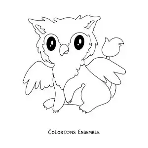 Image à colorier d'un griffon kawaii