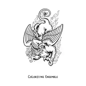 Image à colorier d'un griffon mythologique effrayant
