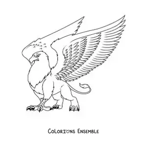 Image à colorier d'un griffon aux ailes déployées