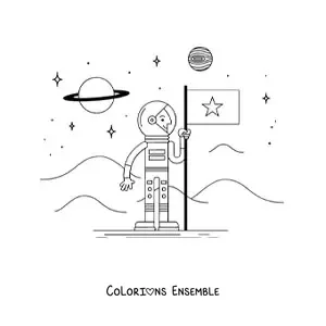 Image à colorier d’un astronaute avec un drapeau sur Mars