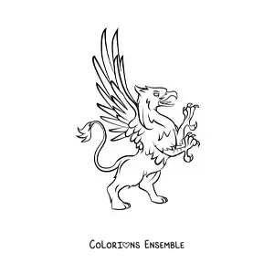 Image à colorier d'un griffon dressé sur deux pattes