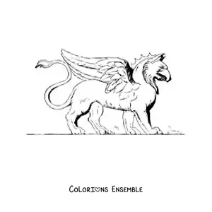 Image à colorier d'un griffon de la mythologie grecque en train de marcher