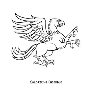 Image à colorier d'un griffon de la mythologie grecque dressé sur deux pattes